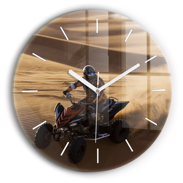Round glass clock Quad in the desert