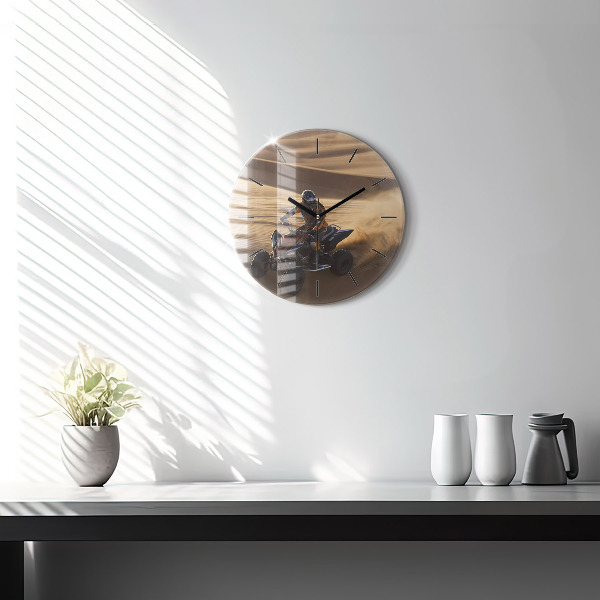 Round glass clock Quad in the desert