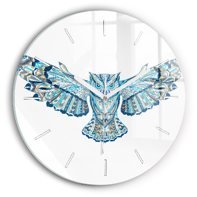 Round glass clock Owl in flight