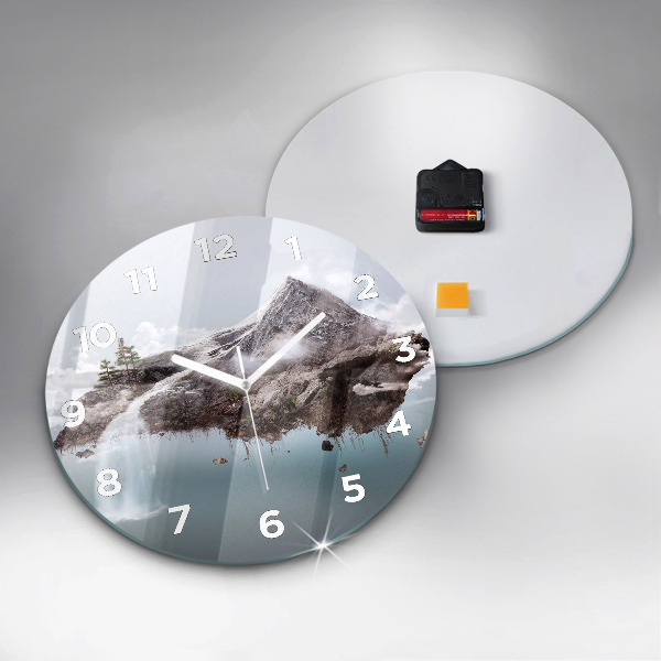 Round glass clock Flying Island and Waterfall