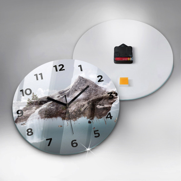 Round glass clock Flying Island and Waterfall