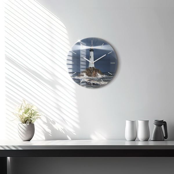 Round glass clock Lighthouse
