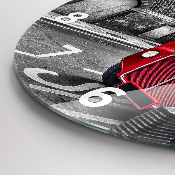 Round glass clock Red double-decker bus