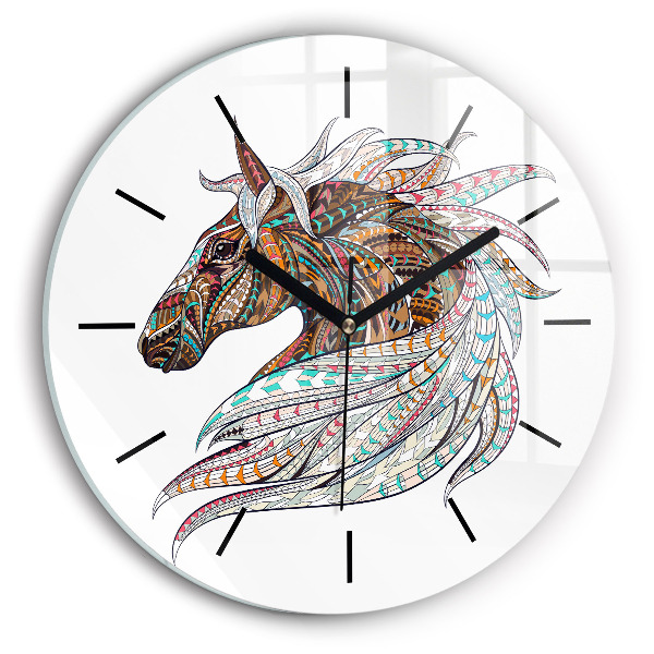 Round glass clock Horse illustration