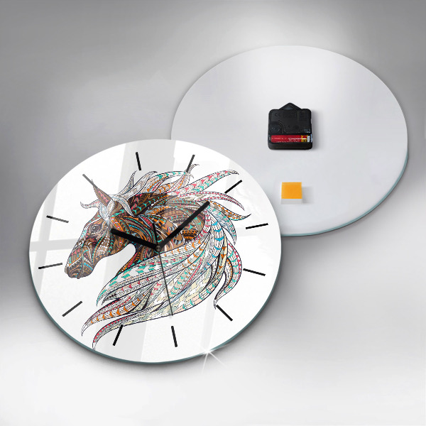 Round glass clock Horse illustration