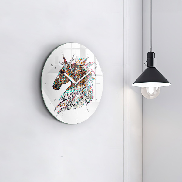 Round glass clock Horse illustration