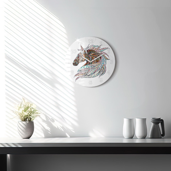 Round glass clock Horse illustration