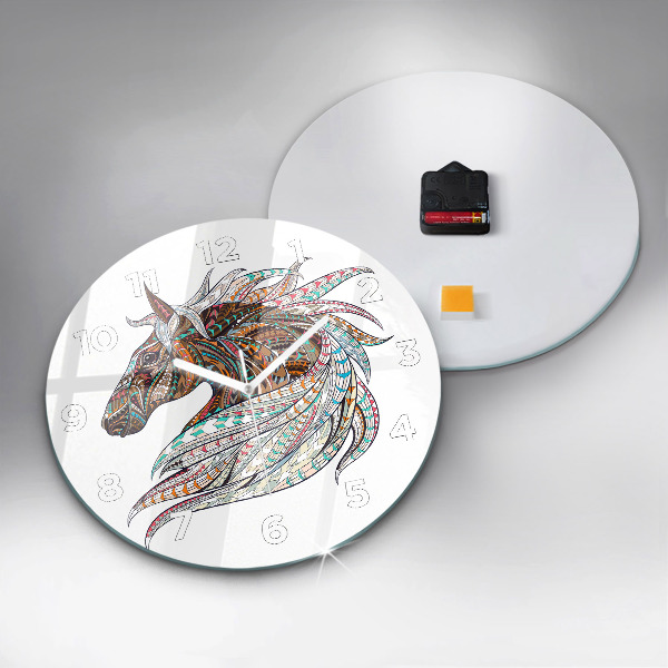 Round glass clock Horse illustration