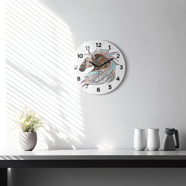 Round glass clock Horse illustration