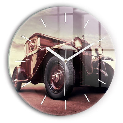 Round glass clock Vintage car