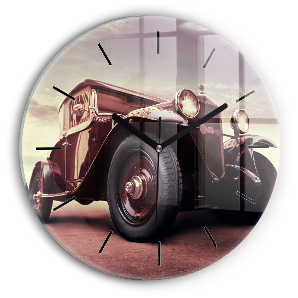 Round glass clock Vintage car