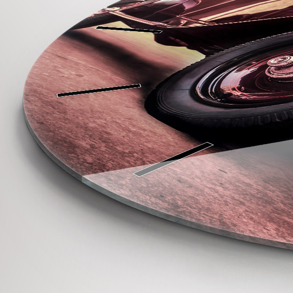 Round glass clock Vintage car