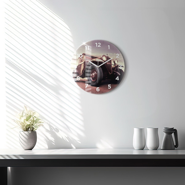 Round glass clock Vintage car