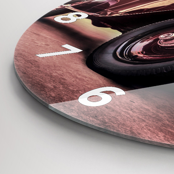 Round glass clock Vintage car