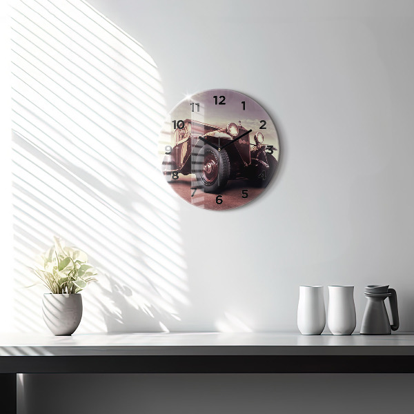 Round glass clock Vintage car