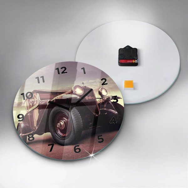 Round glass clock Vintage car