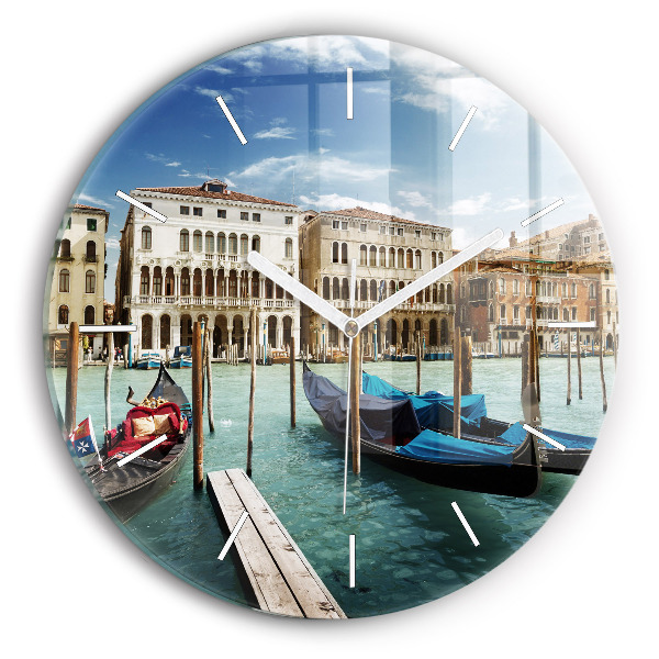 Round glass clock Gondolas Venice Italy
