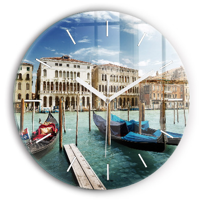 Round glass clock Gondolas Venice Italy