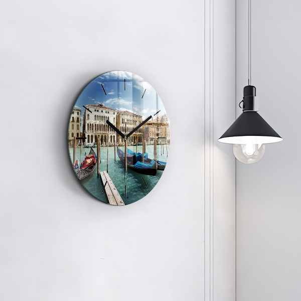 Round glass clock Gondolas Venice Italy