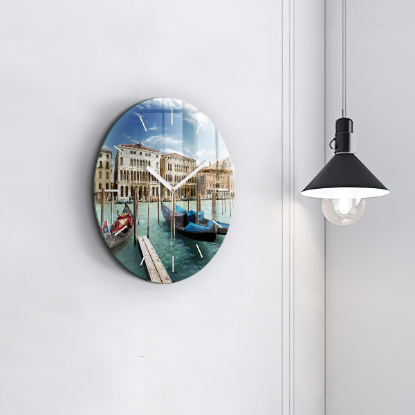 Round glass clock Gondolas Venice Italy