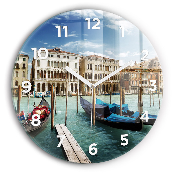 Round glass clock Gondolas Venice Italy