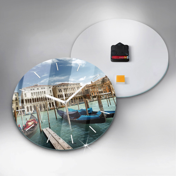 Round glass clock Gondolas Venice Italy