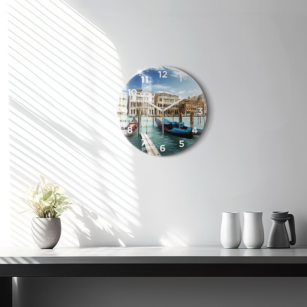 Round glass clock Gondolas Venice Italy