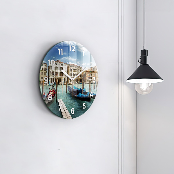 Round glass clock Gondolas Venice Italy