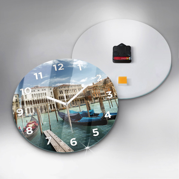 Round glass clock Gondolas Venice Italy