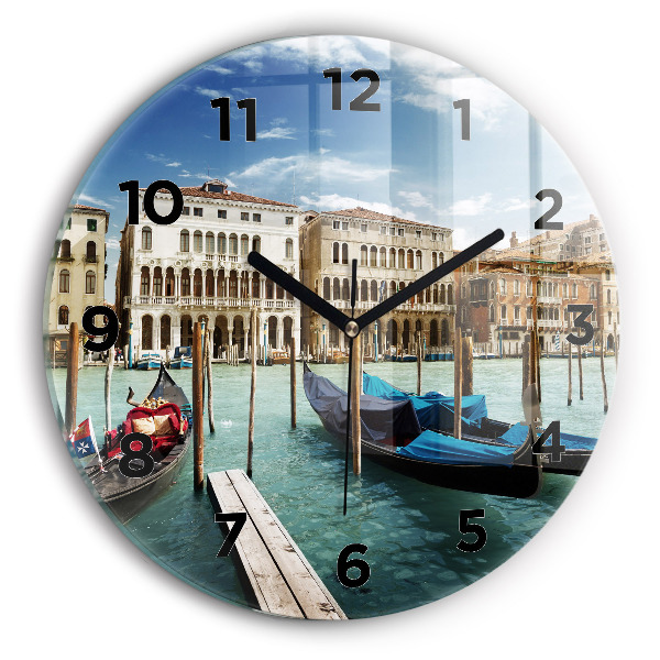 Round glass clock Gondolas Venice Italy