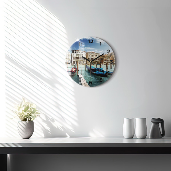 Round glass clock Gondolas Venice Italy
