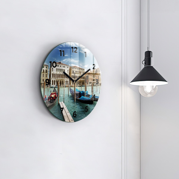 Round glass clock Gondolas Venice Italy
