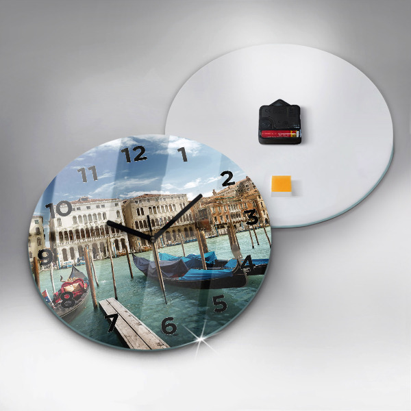 Round glass clock Gondolas Venice Italy