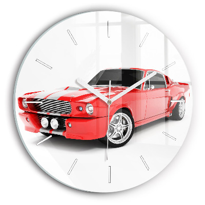 Round glass clock Sports car