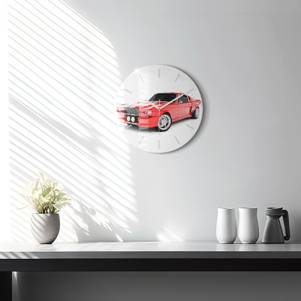 Round glass clock Sports car