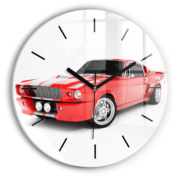 Round glass clock Sports car