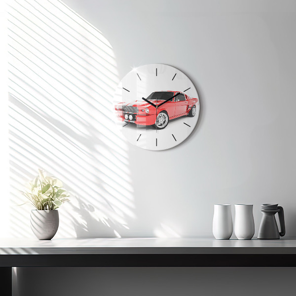 Round glass clock Sports car