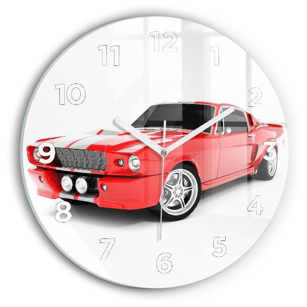Round glass clock Sports car