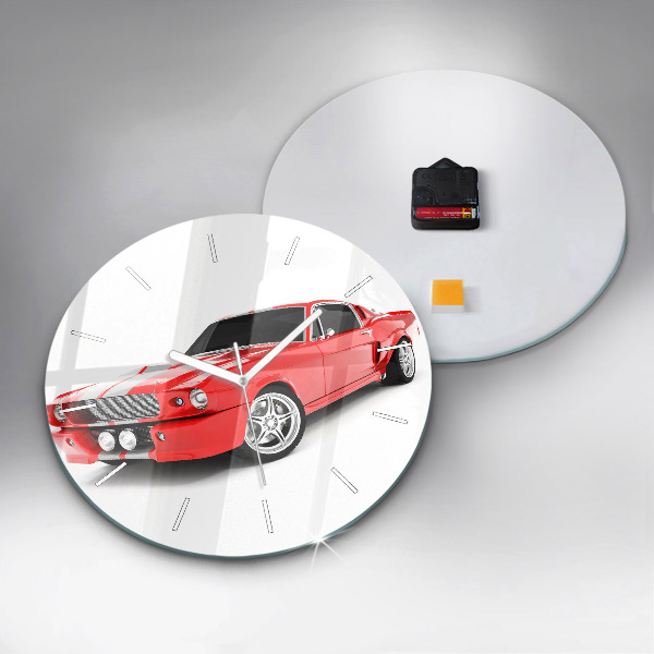Round glass clock Sports car