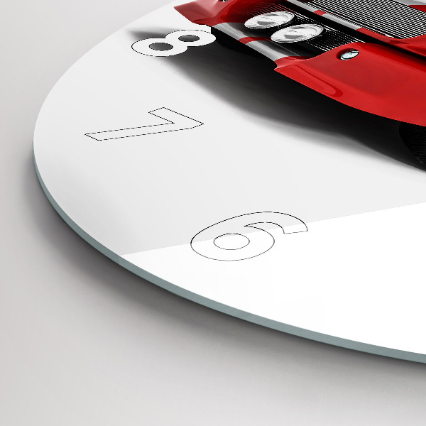 Round glass clock Sports car