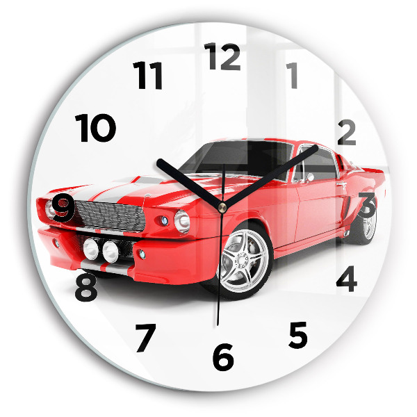 Round glass clock Sports car