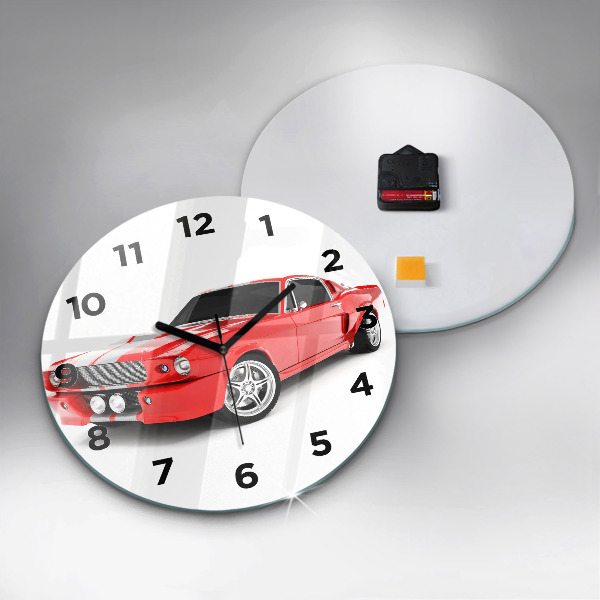 Round glass clock Sports car