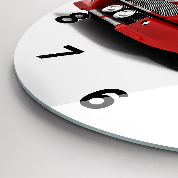Round glass clock Sports car