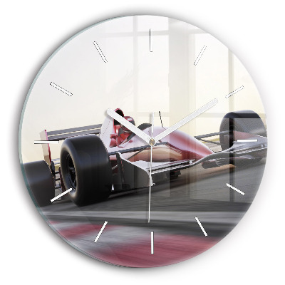 Round glass clock Sports racing car