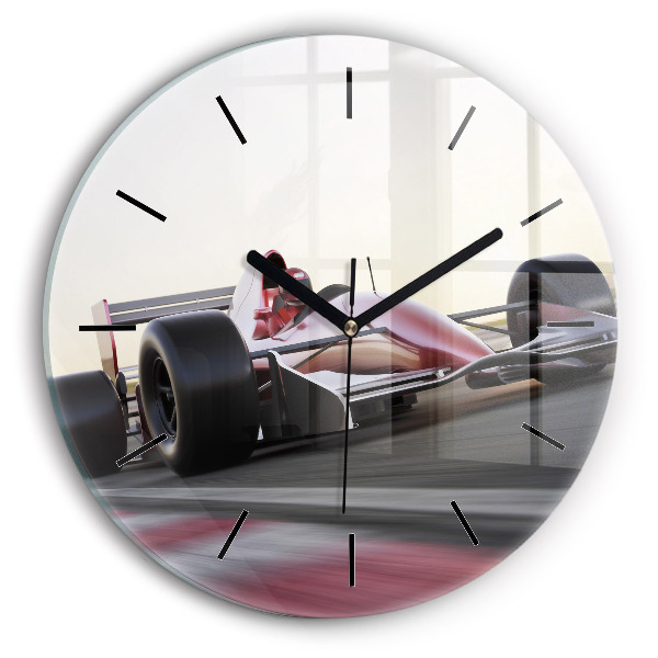 Round glass clock Sports racing car