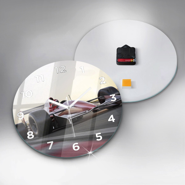 Round glass clock Sports racing car