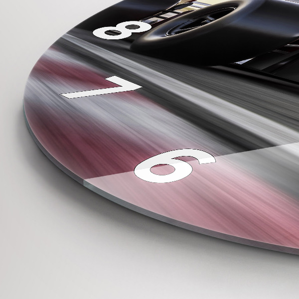 Round glass clock Sports racing car