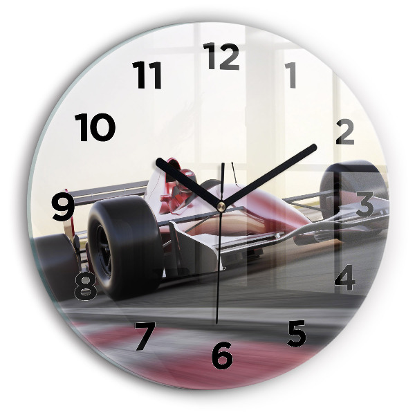 Round glass clock Sports racing car