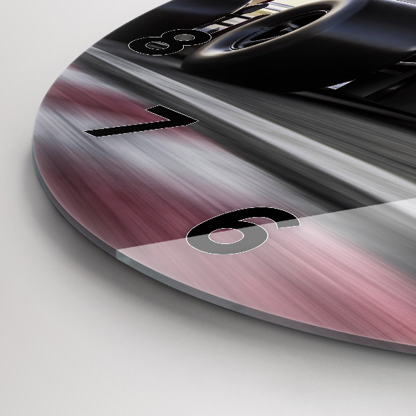 Round glass clock Sports racing car