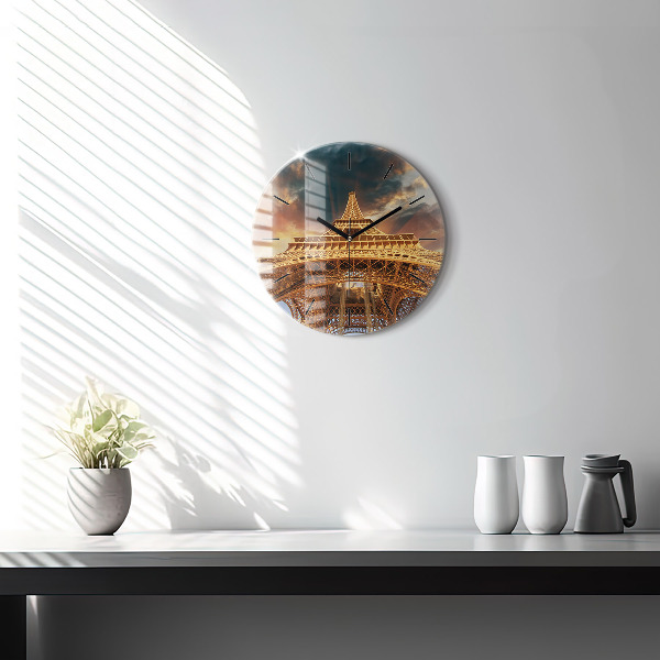 Round glass clock Eiffel Tower